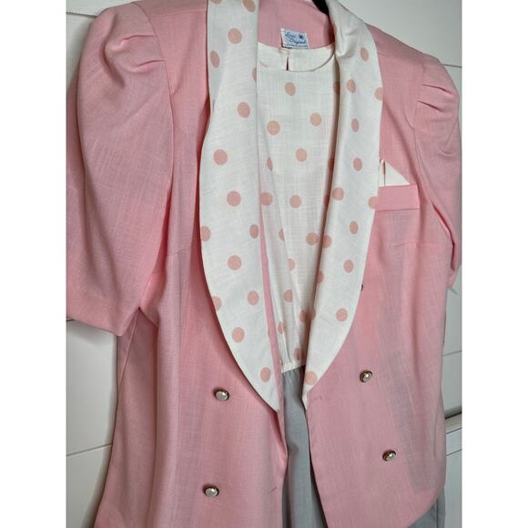 LORAC ORIGINAL Vintage 2 PC Dress/Suit NWT! SZ 16 Pink, Grey, White Linen Like! - Picture 2 of 4